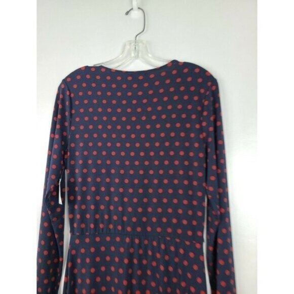 Sabie Womens Midi Dress Small Navy Red Polka Dot Uneven Ruffle Long Sleeve Fairy - Picture 4 of 9